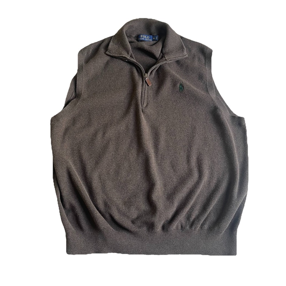 Polo Ralph Lauren XL Quarter Zip Pima Cotton Brown Sweater Vest Men's Pony Logo
